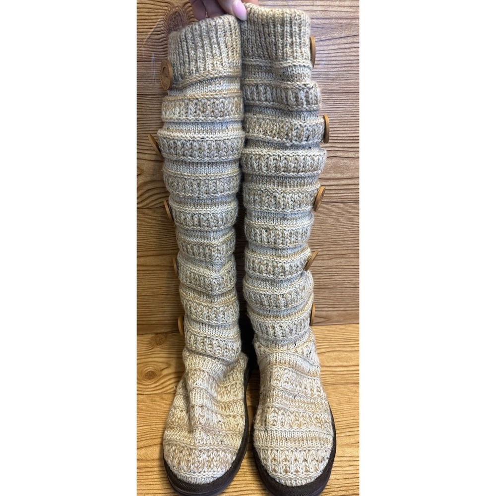 MUK‎ LUKS Women's Miranda Knit Sweater Boots Tall Tan Womens Size 10 - Picture 3 of 7